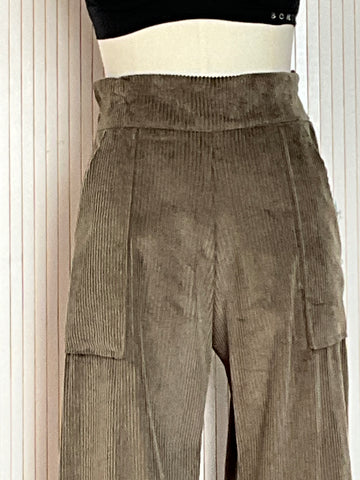 Corduroy pant, women's trouser, moss, taupe. Cosy elegant, woven fabric, classic knittingTWIST