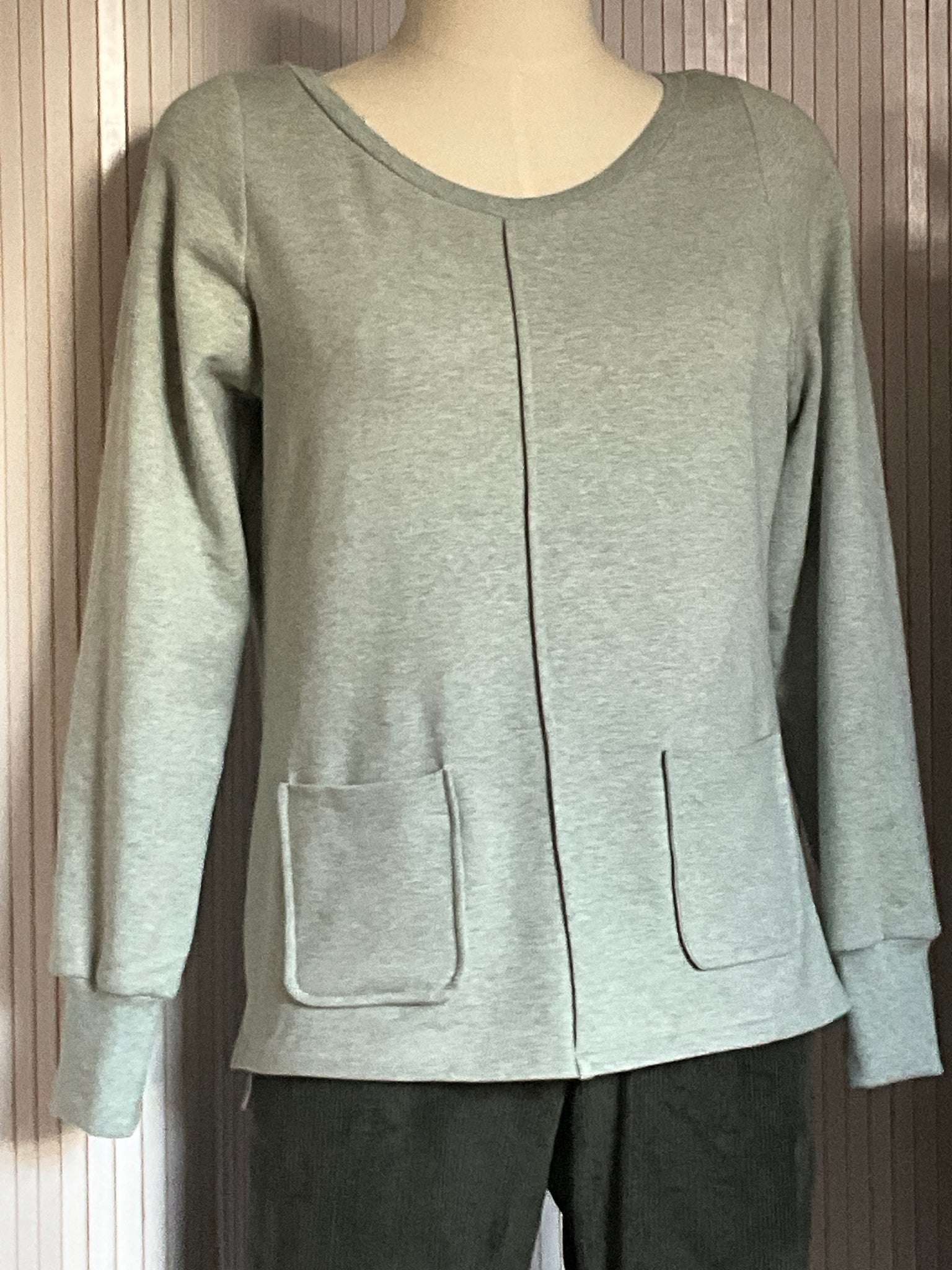 Cosy casual tuck top, soft green cotton knit