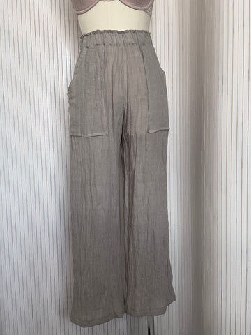 Crinkle linen pant, Summer Breeze, soft stone, easy glamour, slow fashion, individually made