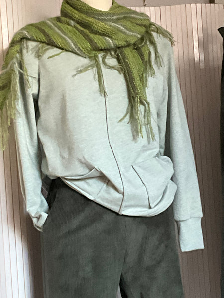 Cosy casual tuck top, soft green cotton knit