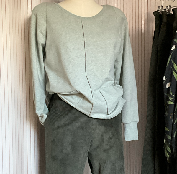 Cosy casual tuck top, soft green cotton knit