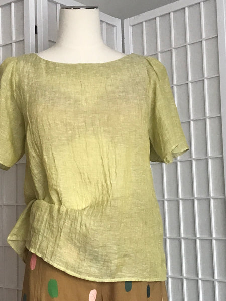 Natural fibre clothing Australian made. Linen gauze, forever fashion. Puff sleeve blouse. Light weight breezy top.