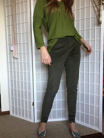 Women’s clothing made in Australia, Slow fashion, stretch cotton velvet pants. Hand made in small batches from ethically sourced fabrics.