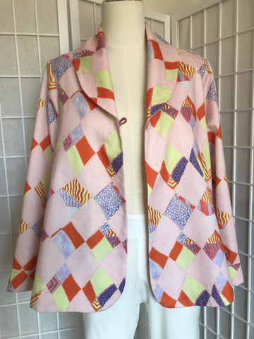 CLEARANCE Linen/cotton spring swing jacket, pink designer print, sustainable, forever fashion